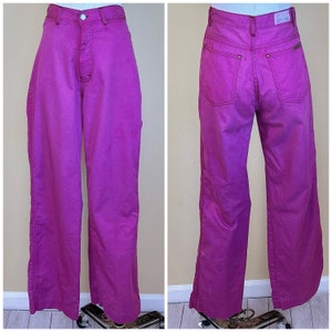 1980s Brittania Purple Cotton Jeans: High Waisted Boot Cut, 28&quot; Waist