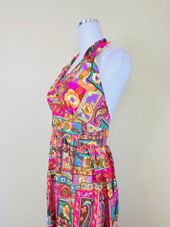 1970s Vintage Neon Paisley Deadstock Halter Dress… - image 5