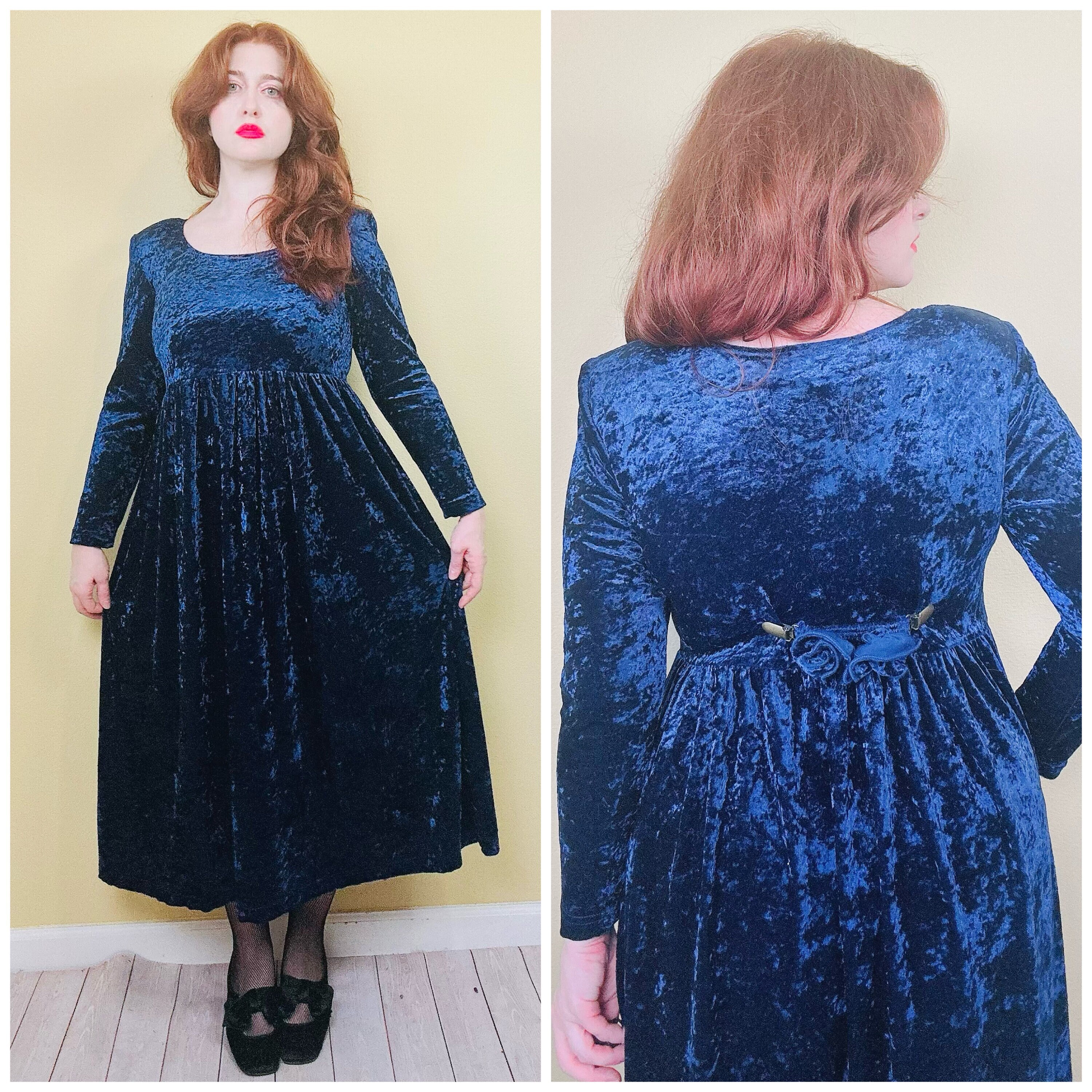 Blue crushed cheap velvet dress