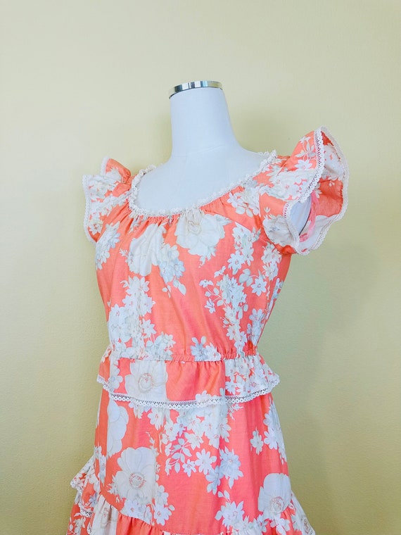 1970s Vintage Act 1 Peach Cotton Ruffled Dress / … - image 5