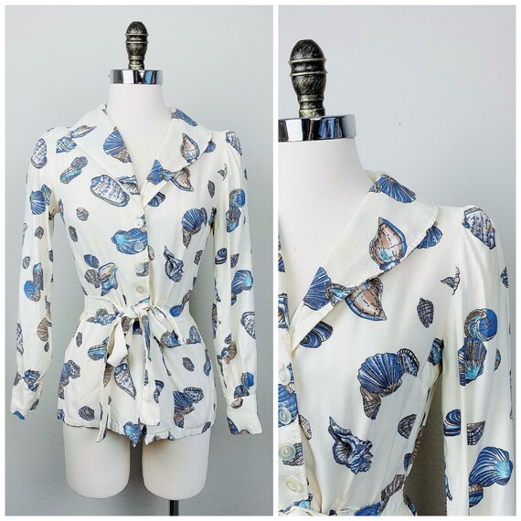 1970s Vintage Cream and Blue San Francisco Shirt W