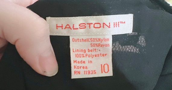 1980s Halston III Rayon Lace Flounce Skirt Dress … - image 8