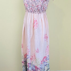 1970s Vintage Pink and Purple Floral Maxi Dress / 70s Cotton Reversible Hibiscus Gown / Size Large XL image 2