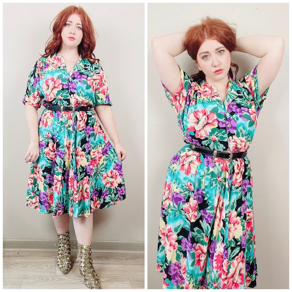 1980s Vintage Carol Anderson Tropical Floral Dress