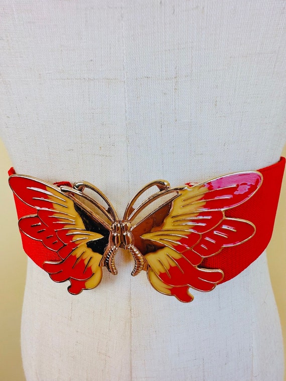 1980s Vintage Red Elastic HUGE Butterfly Buckle Di
