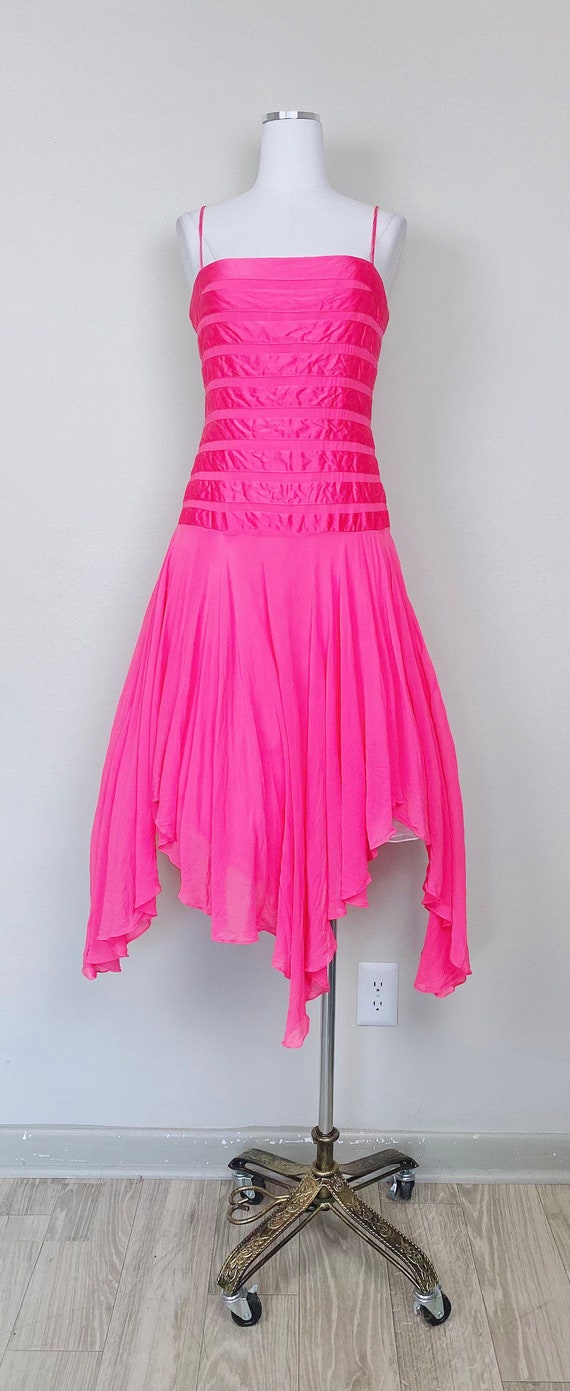 Y2K Vintage BCBG Pink Silk Striped Party Dress / … - image 4