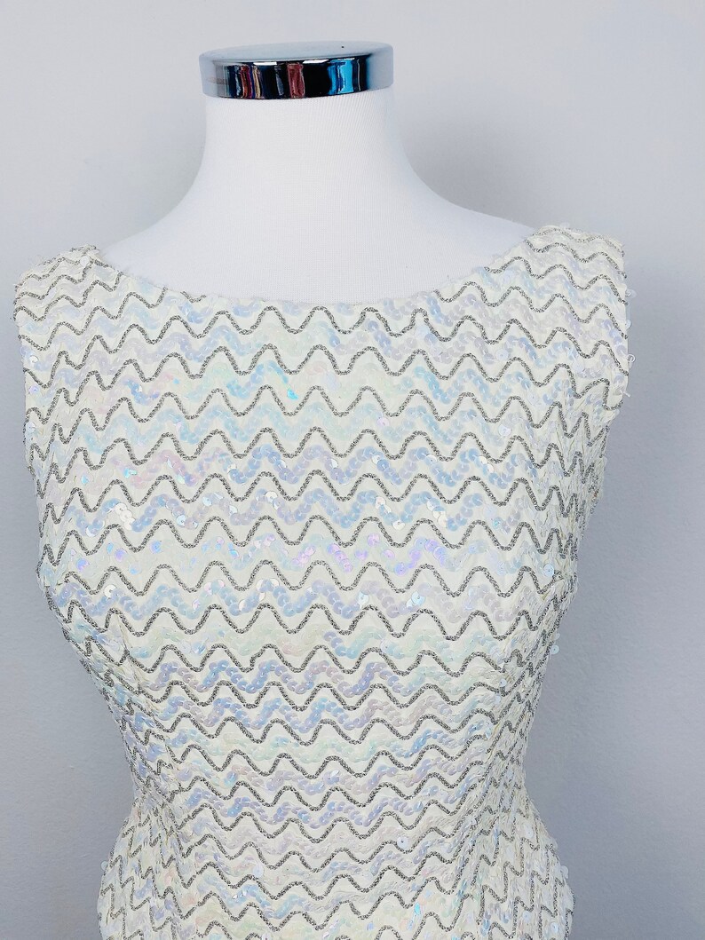 1960s Vintage Stephen O/'grady Cream Sequin Tank 60s Sixties Sequined Squiggle Blouse Size Small