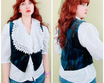 1980s Vintage Tapestry Blue Southwestern Print Western Vest Large