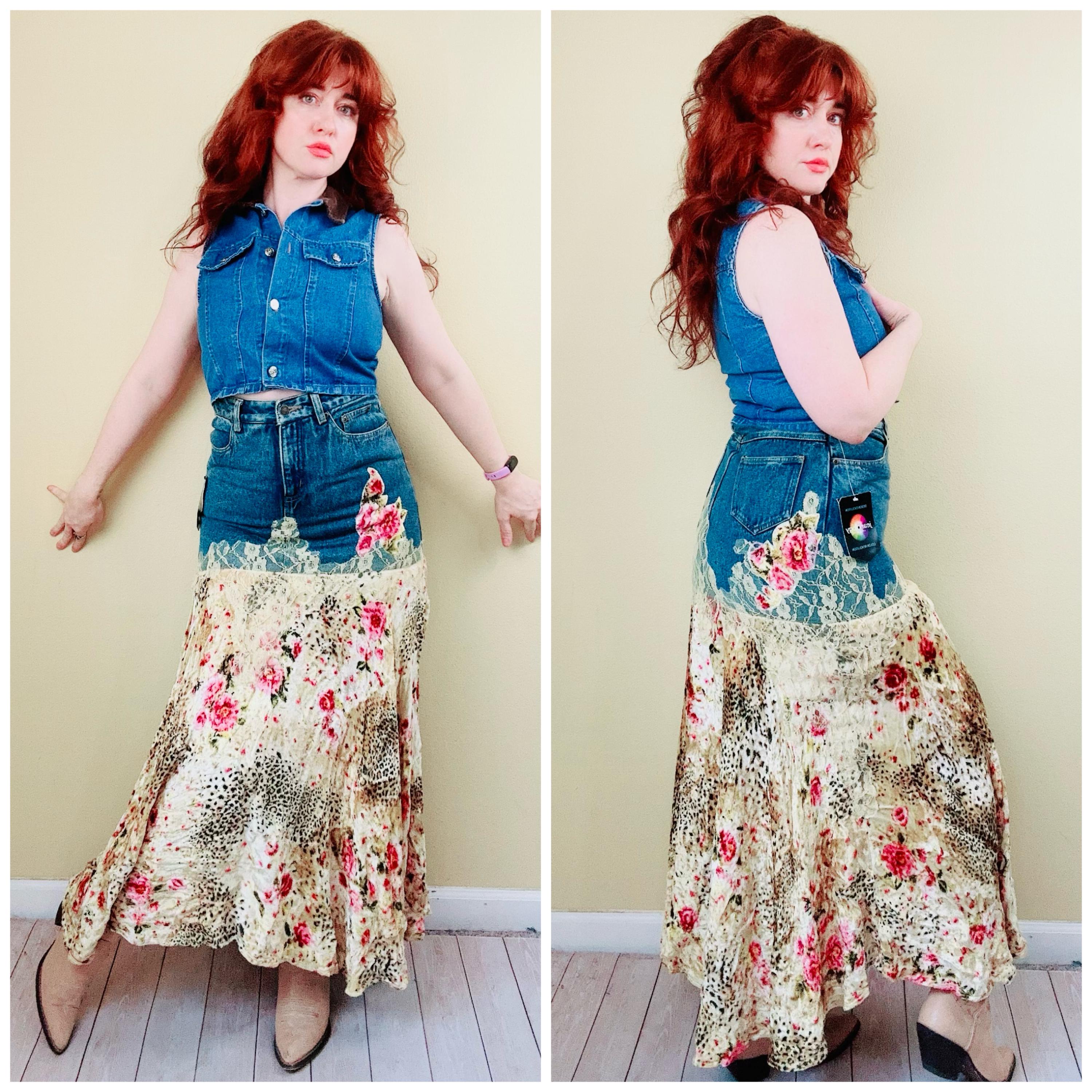 Patchwork Denim Skirt - Etsy