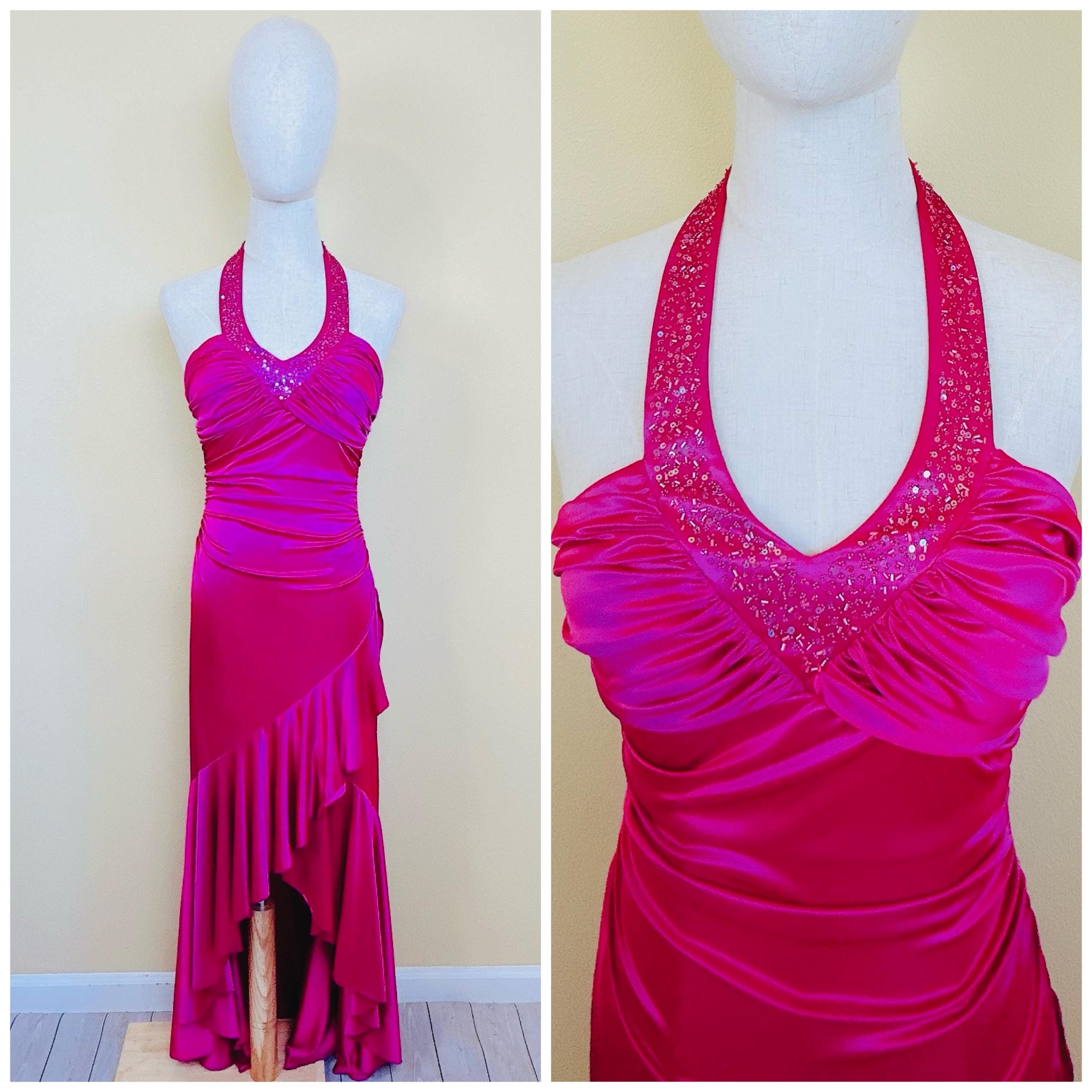 Y2K City Triangles Hot Pink High Low Dress / Vintage Silky Y2K City Triangles Hot Pink High Low Dress / Vintage Silky