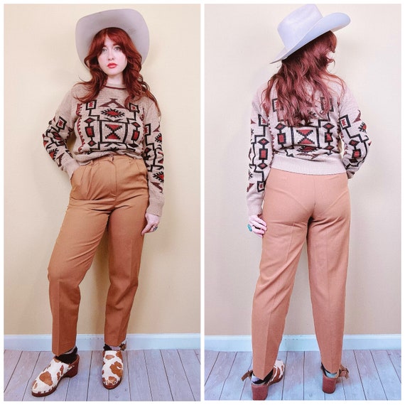 1980s Casablanca Brown Rayon Trousers / 80s High … - image 2