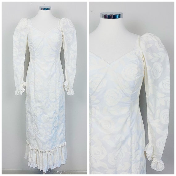 1970s Vintage Princess Kaiulani Rose Print Maxi Dr
