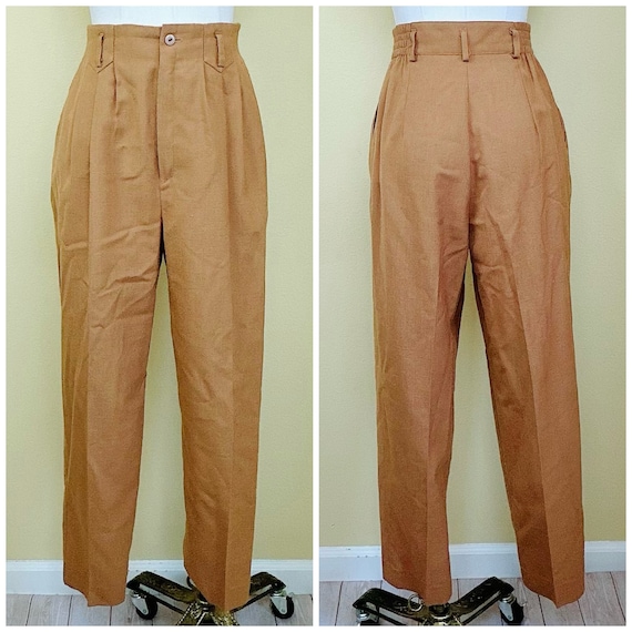 1980s Casablanca Brown Rayon Trousers / 80s High … - image 1