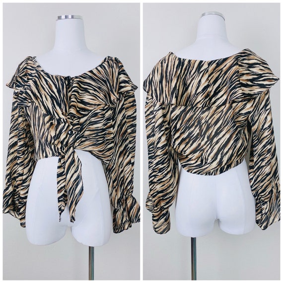 1990s Vintage Tiger Stripe Y2K Crop Top /  Animal… - image 2