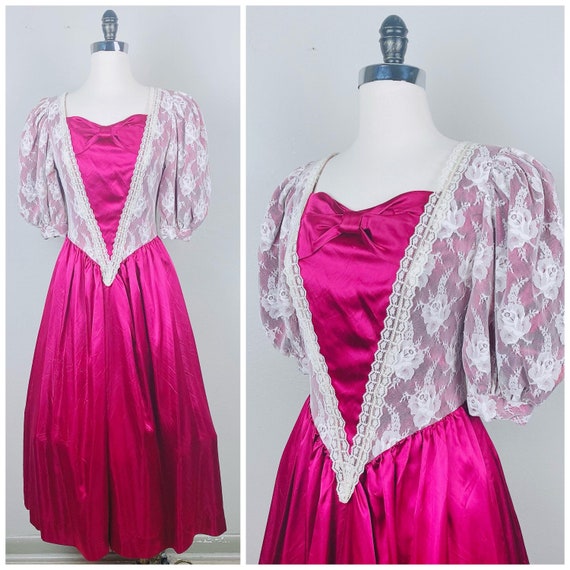 1980s Vintage Maroon Princess Cut Party Dress / 8… - image 1