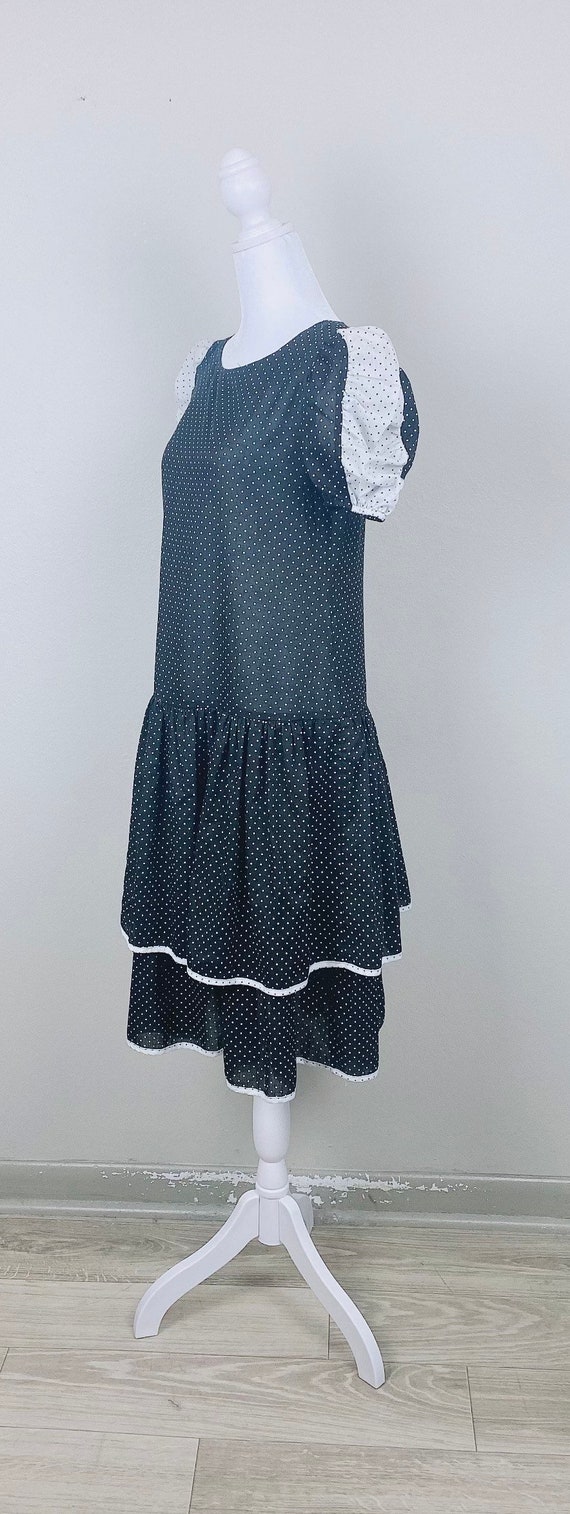 1970s Vintage Black and White Swiss Dot Dress / 7… - image 3