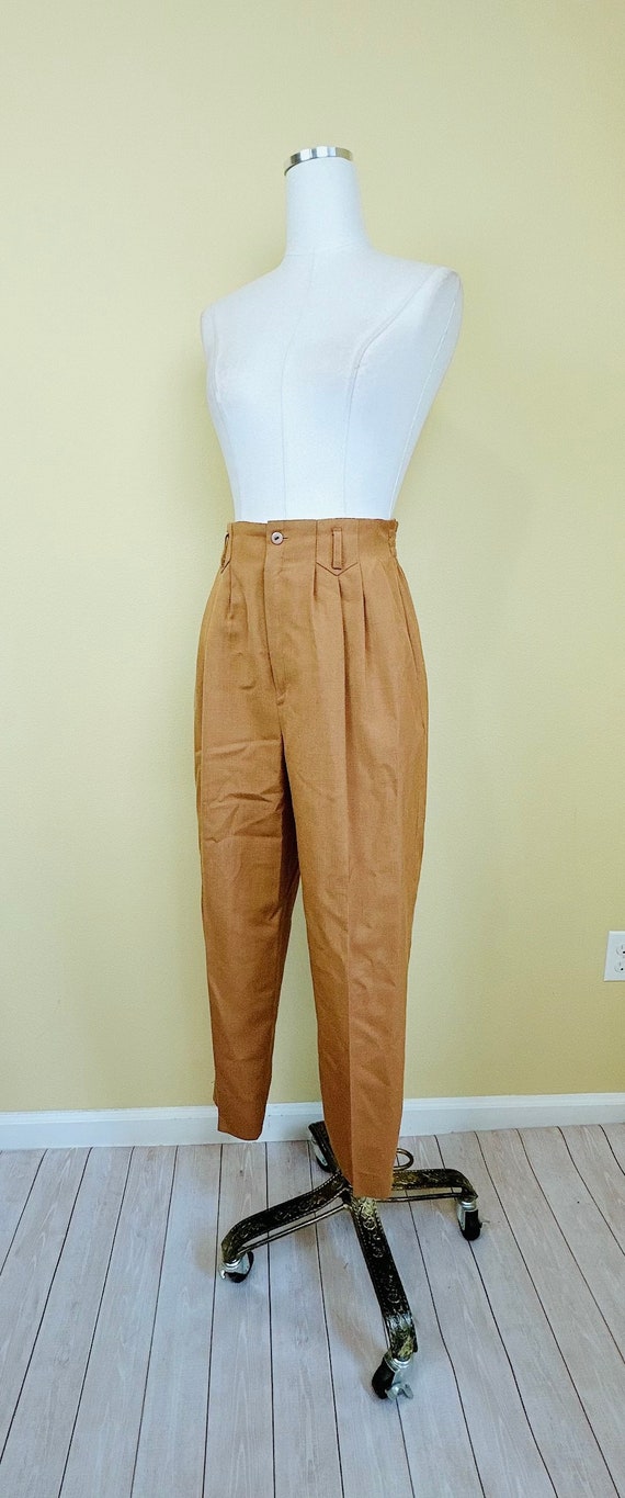 1980s Casablanca Brown Rayon Trousers / 80s High … - image 5