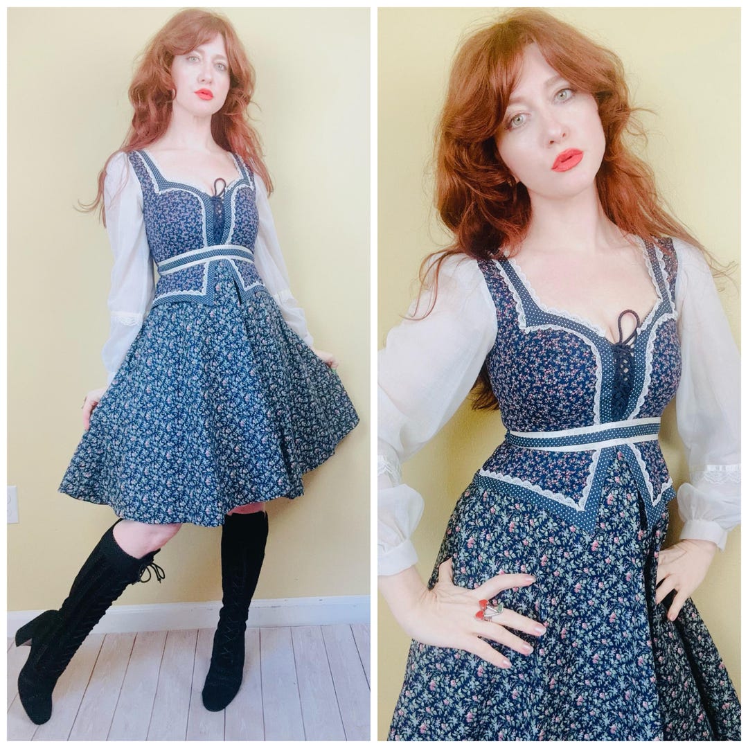1970s Vintage Gunne Sax by Jessica Mcclintock Blue Calico Dress / 70s ...