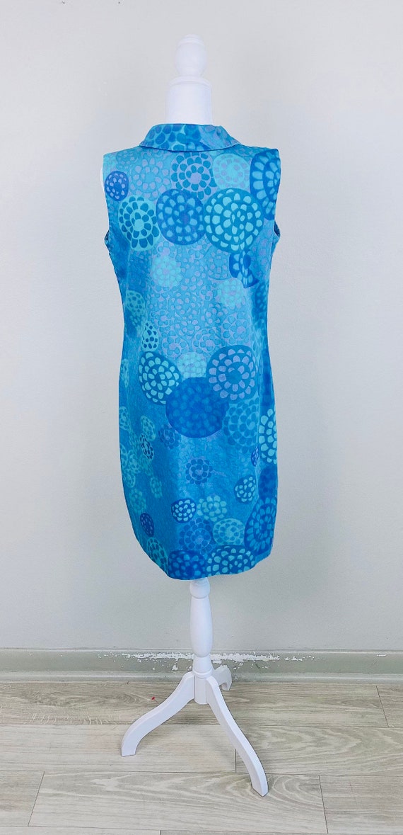 1970s Vintage Blue Abstract Print Cotton Dress / … - image 4