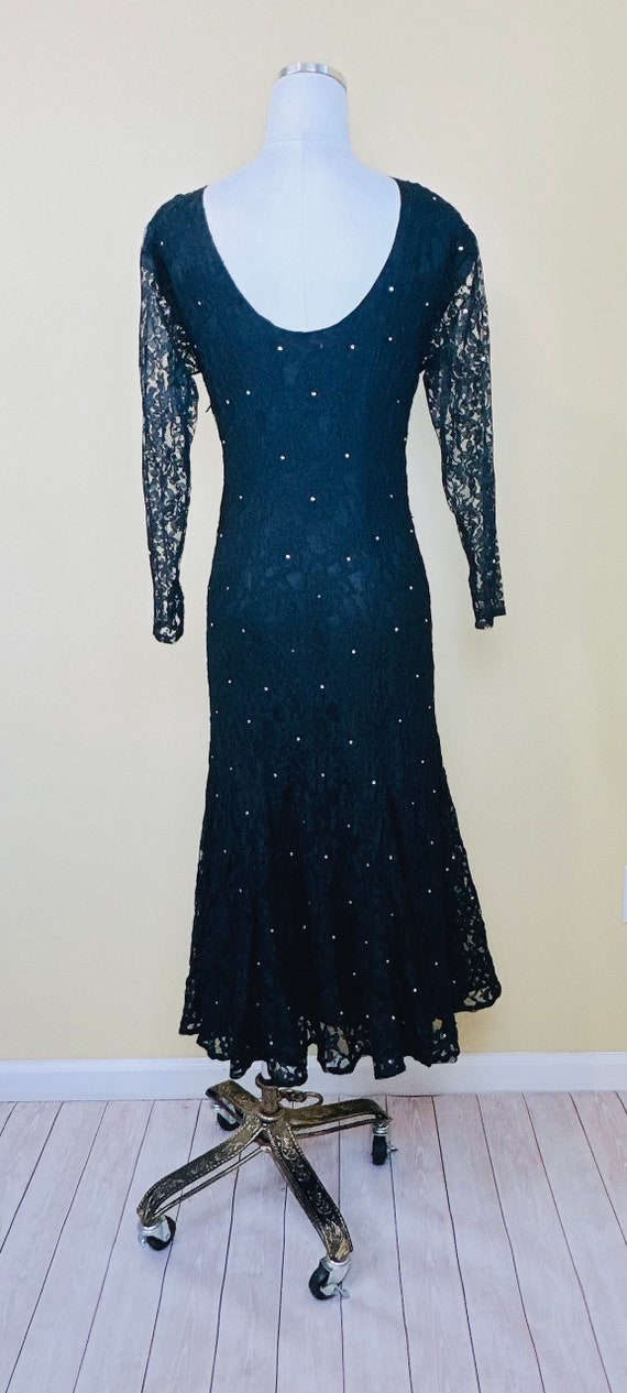 1980s Halston III Rayon Lace Flounce Skirt Dress … - image 3