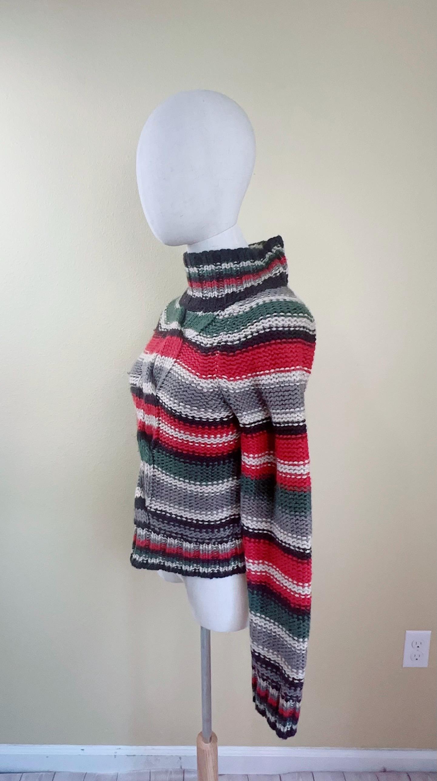 90s Striped Cable Knit Sweater, Turtle Neck Acrylic Top - Etsy