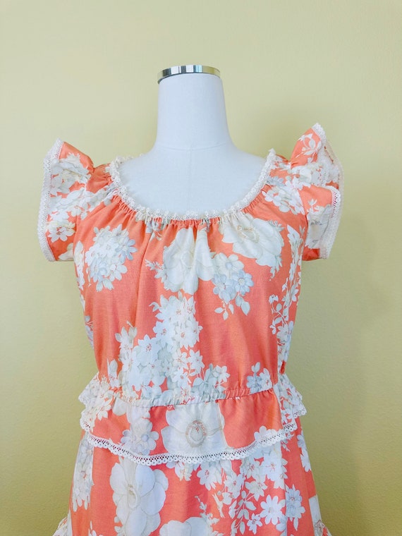 1970s Vintage Act 1 Peach Cotton Ruffled Dress / … - image 6