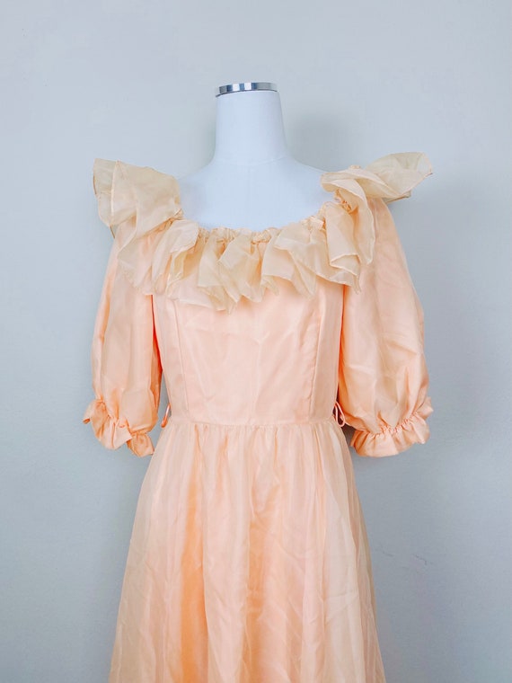 1980s Vintage Fancy Frocks Peach Puffed Sleeve Pr… - image 5