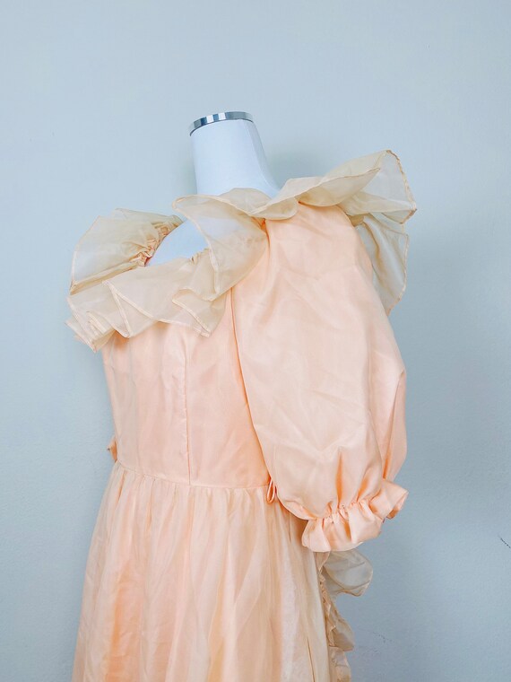 1980s Vintage Fancy Frocks Peach Puffed Sleeve Pr… - image 7