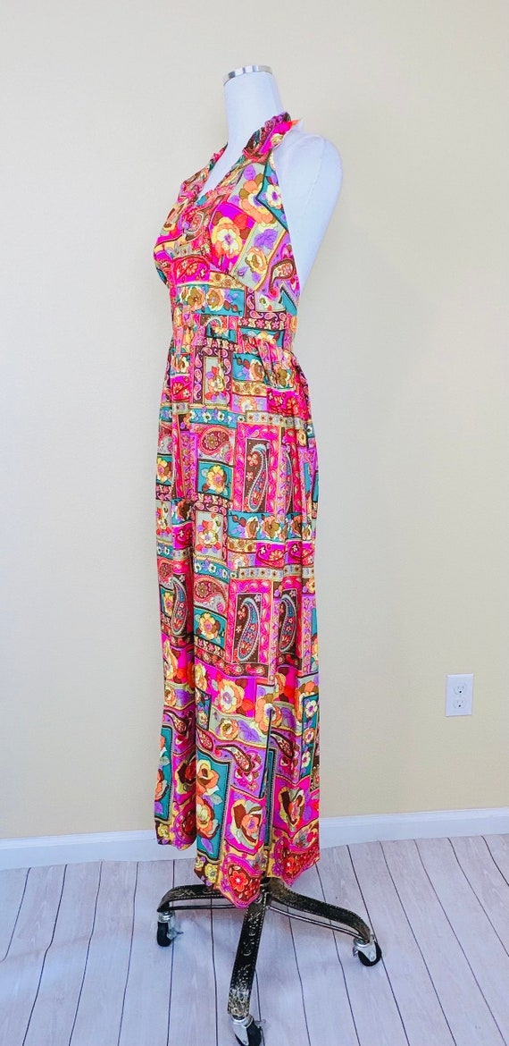 1970s Vintage Neon Paisley Deadstock Halter Dress… - image 3