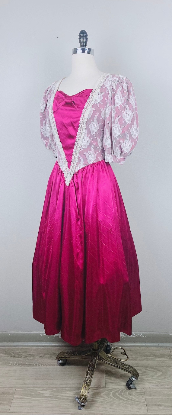 1980s Vintage Maroon Princess Cut Party Dress / 8… - image 3