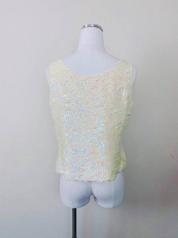 1990s Vintage Emily Spencer Cream Sequin Tank Top… - image 4