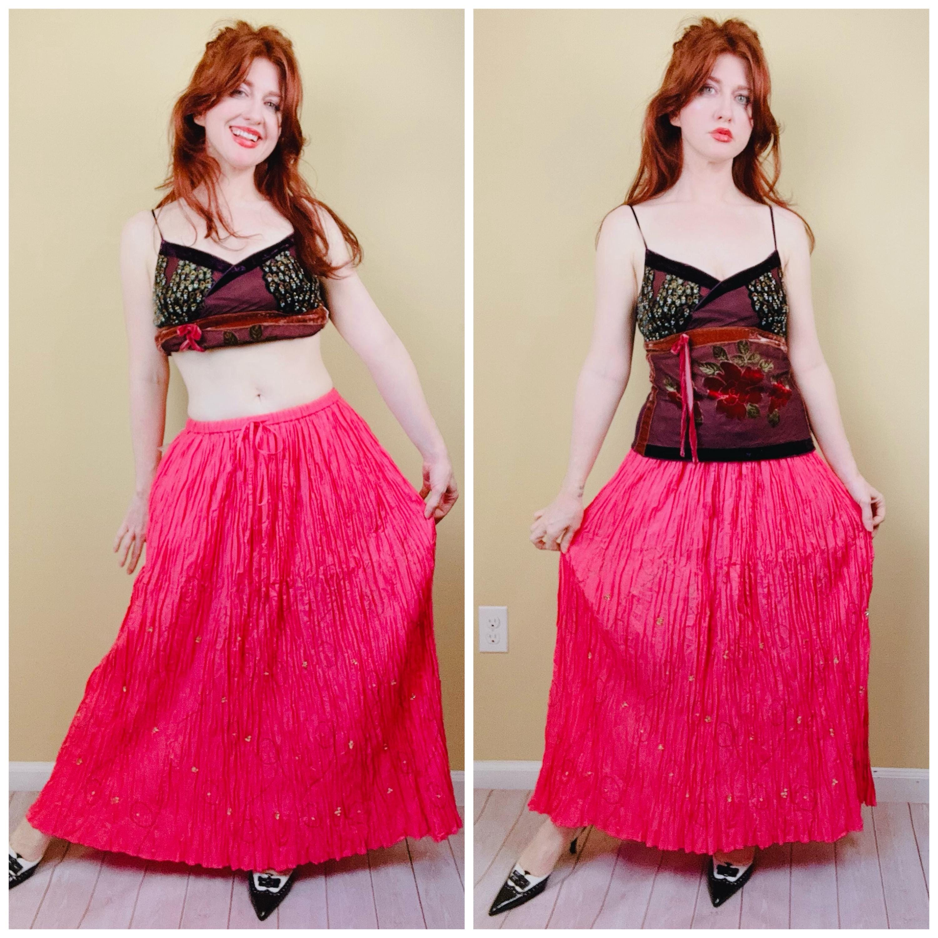 Y2K French Laundry Deadstock Coral Maxi Skirt / Vintage Gold  display picture 1