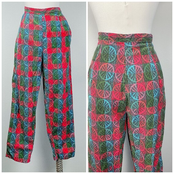 1950s Vintage Patricia Lee Green and Pink Abstract