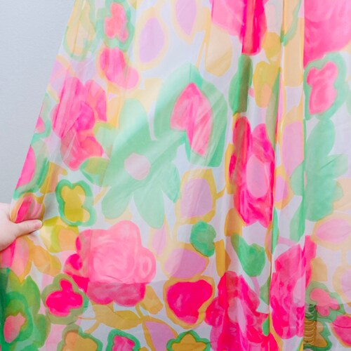 1960s Vintage Pink and Green Silk Flower Power Jumpsuit / 60s Empire Waist Palazzo Pant Playsuit shops / Small - Medium