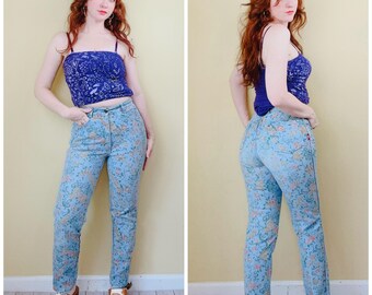 1980s Braxton Floral Print Jeans: Vintage High Waisted Mom