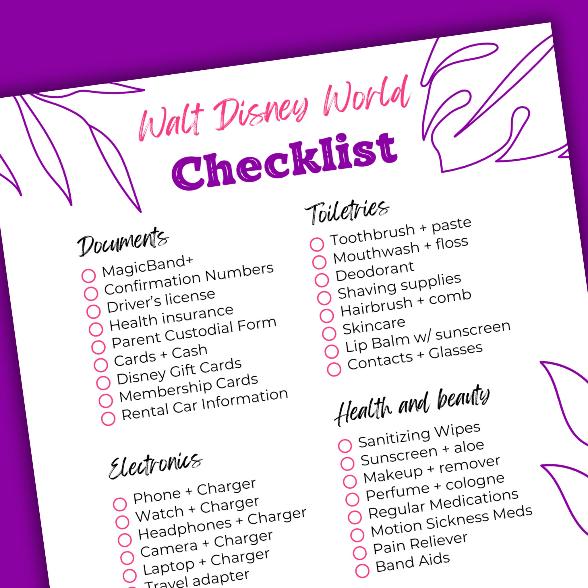 WDW Packing List - Etsy