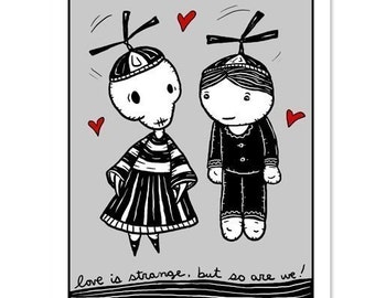 Love is Strange - GingerDead Goth /Alt Greeting Cards 5 PACK - Valentine / Love / Friendship - Single Card w/ Envelope