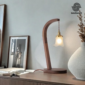 Walnut Lamp,Wood Table Lamp,Fabric Pleated Shade,Retro Rustic Cozy Decorative,Japandi Nightstand Lights,Handmade Oak Wooden Lamp,gifts