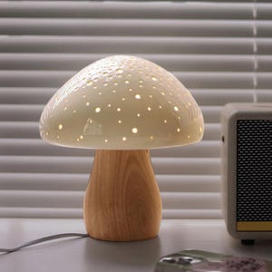 Modern Mushroom Table Lamp,Bedroom Lighting,Wood Table Lamp,Bedside Lamp,Wooden Lamp,Wood Base Lamp|,Decorative Lamp,Wood Lamp.birthday