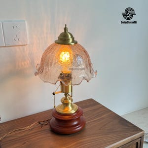 Vintage Table Lamp,Handmade Oak Wooden,Pleated Fabric, Shade 110-240V,Bedroom Kitchen Rustic Cozy Art Decor,Japandi Nightstand Desk Lamp