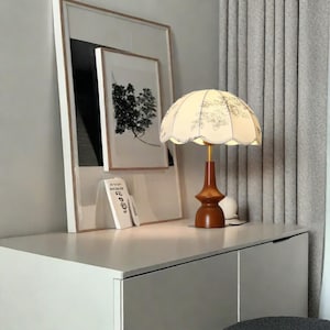 Wood Table Lamp, Bedside Lamp,Wooden Lamp,Wooden Pillar Pleated Table Lam, Fabric Shade 110-240V ,Japandi Nightstand Lamp,Wood Lamp|