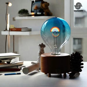 Lámpara Edison Steampunk con bombilla de filamento, lámpara Steampunk para regalo, lámpara de mesa Edison, lámpara de noche arcoíris personalizada para niños, regalo de bautismo, artículos de regalo