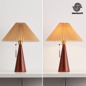 Handmade Oak Wooden Vintage Table Lamp,Pleated Fabric Shade,Japandi Nightstand Desk Lamp,Wood Table Lamp,Bedside Lamp, Wooden Lamp,giftware