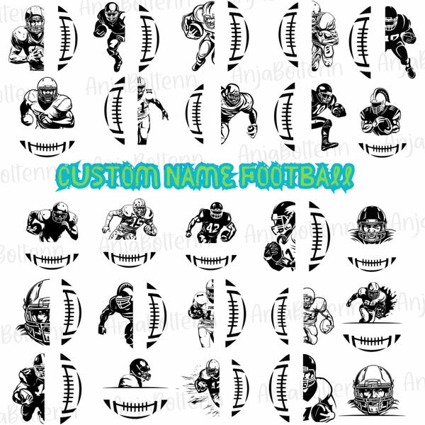 Half Football Player With Name Etsy