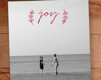 Christmas Photo Card, Calligraphy, Fern, Type, Joy, Full Bleed, Custom cards, Modern Photo card, Printable, christmas photo cards