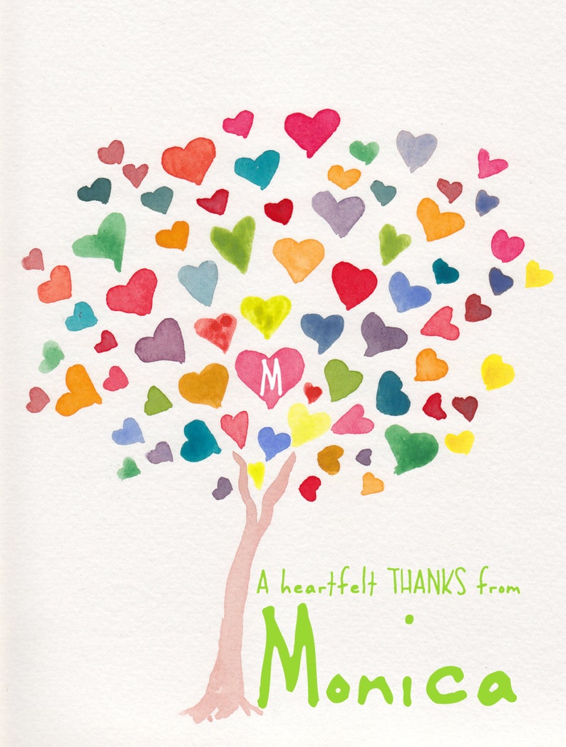 Custom Colorful Rainbow HeartTree Thank you Notes Personalized Notecards Set of 26 image 3