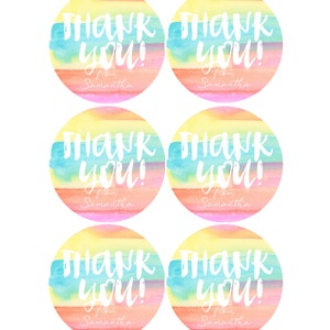 Personalized Gift, Birthday Gift, teacher gift, Personalized Thank you stickers, Watercolor, Custom name, Rainbow stickers, gift tags image 2