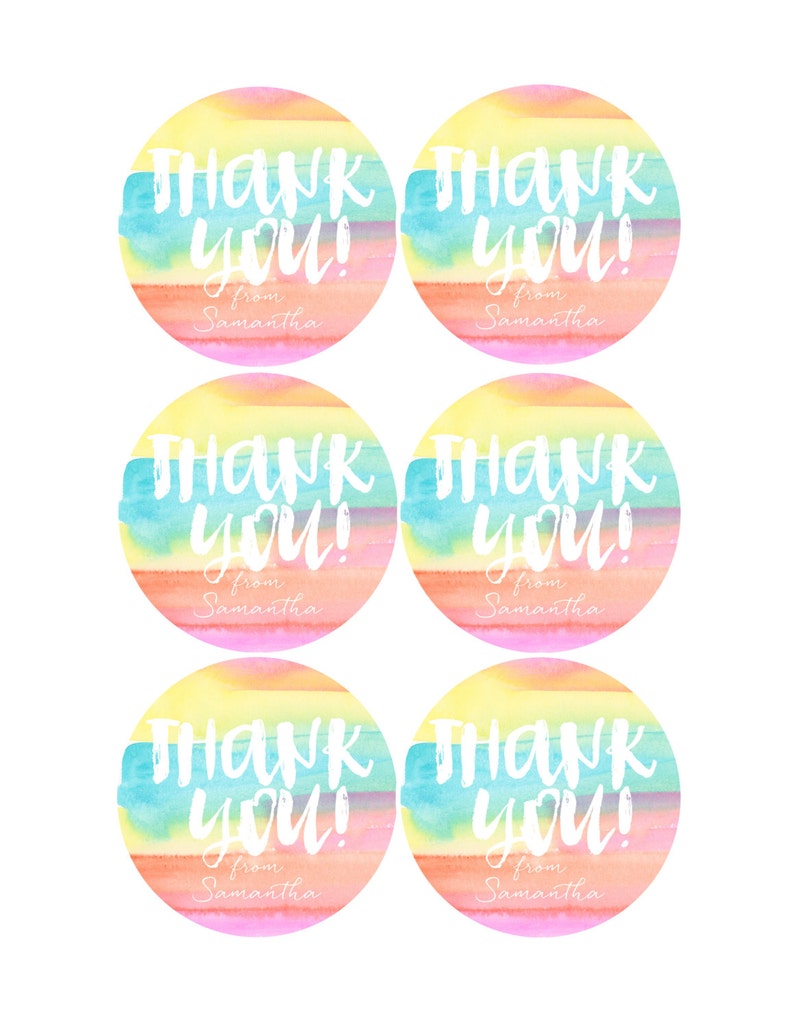 Personalized Gift, Birthday Gift, teacher gift, Personalized Thank you stickers, Watercolor, Custom name, Rainbow stickers, gift tags image 2