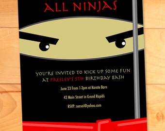 Ninja Birthday Invitations, Karate Kicks Birthday Card, Modern Birthday Party Invite, Custom Birthday Invitation