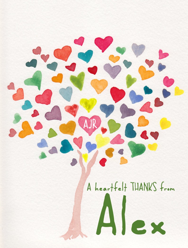 Custom Colorful Rainbow HeartTree Thank you Notes Personalized Notecards Set of 26 image 4